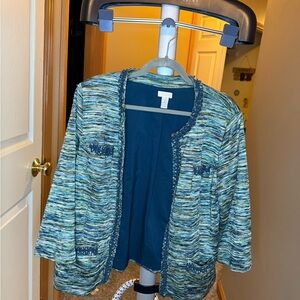 *EUC Chico's Blue and Green Blazer Lightweight Knit - 2X